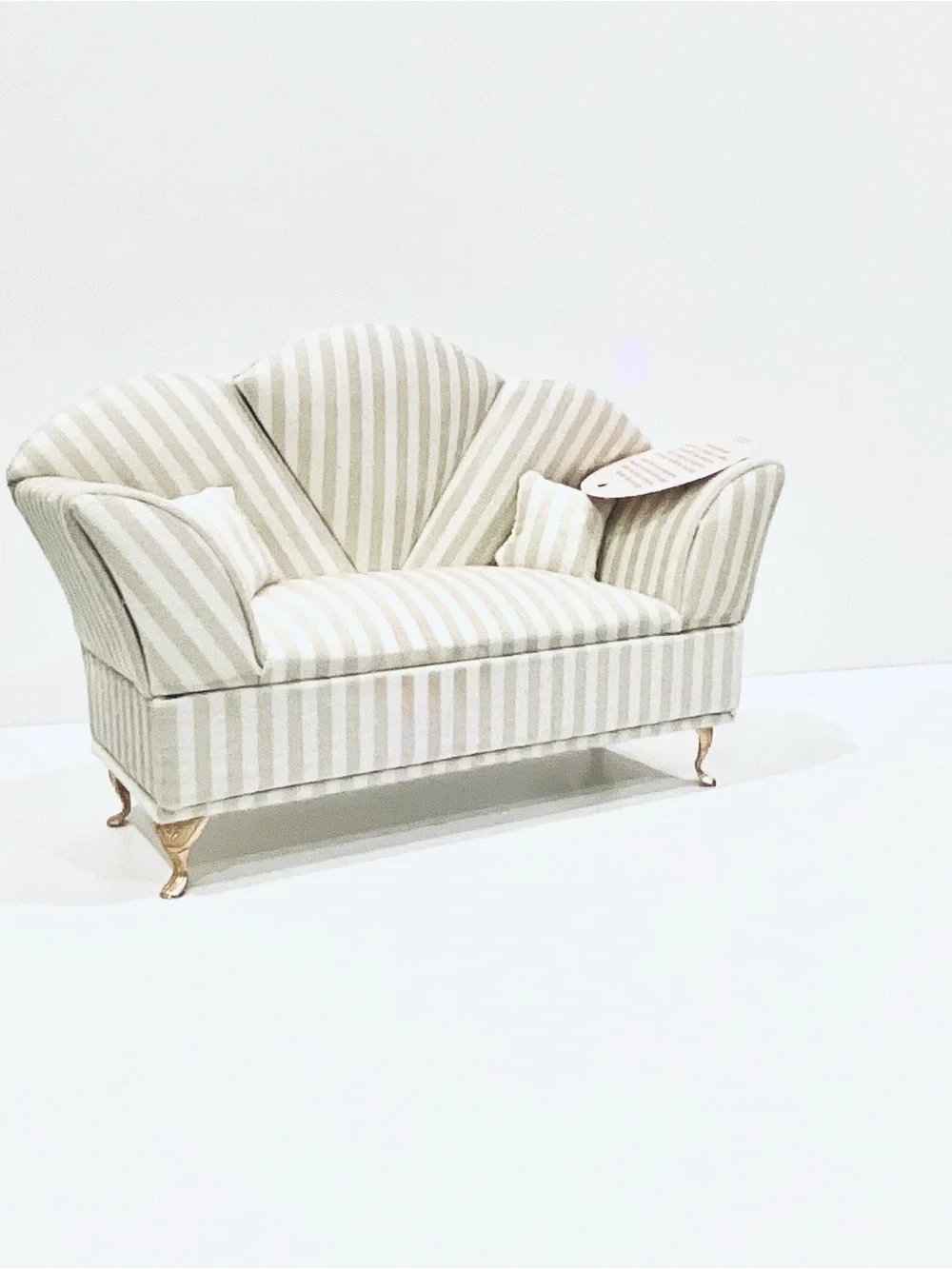 Miniature Striped Cream and White Loveseat Sofa Jewelry Box - Home Accents